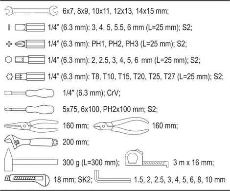 Набор слесарно монтажного инструмента в сумке Yato YT-39280