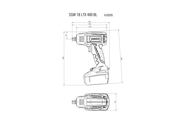 Аккумуляторный ударный шуруповерт Metabo SSW 18 LTX 400 BL, 2 акб 18 В Li-Power 5.2 Ah, з/у, кейс