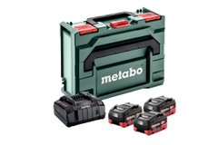 Комплект для заряджання акумуляторів, зарядний пристрій + 3 акумулятори Metabo LiHD 18 В 5,5 Ah, 3 шт, з/в ASC 145, MetaBOX 145