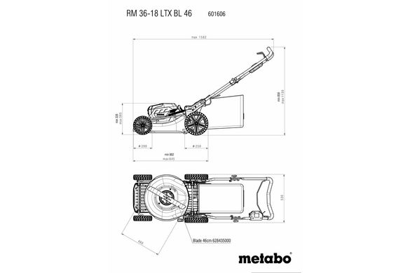 Аккумуляторная газонокосилка Metabo RM 36-18 LTX BL 46 без акб
